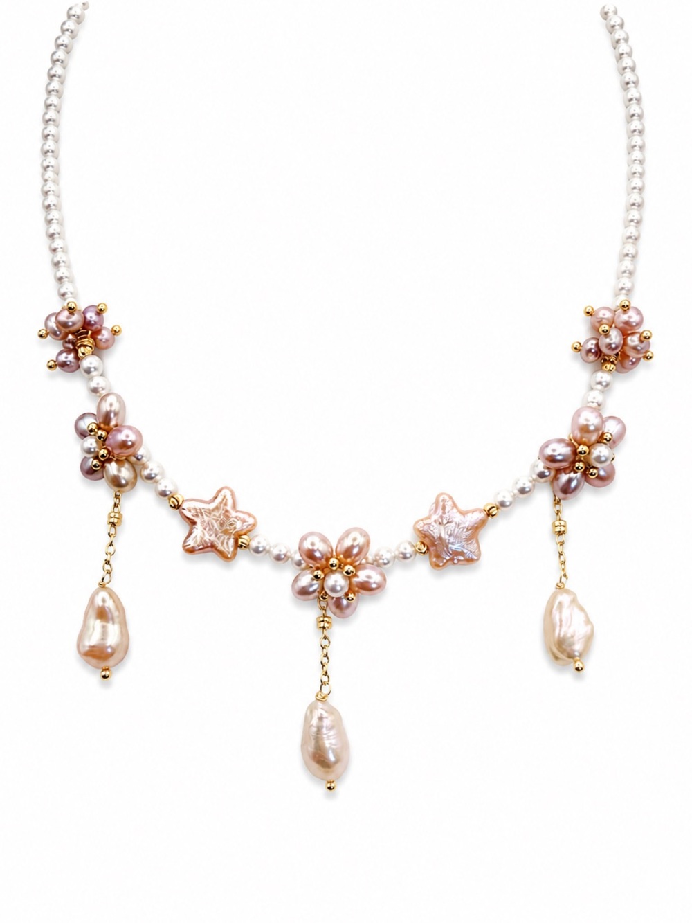 Blush Pearl Star and Flower Necklace (#N74)